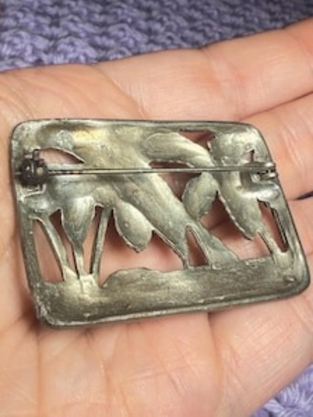 Vintage Tropical Palm Tree Brooch Silver Tone Island Landscape Pin - Picture 6 of 6